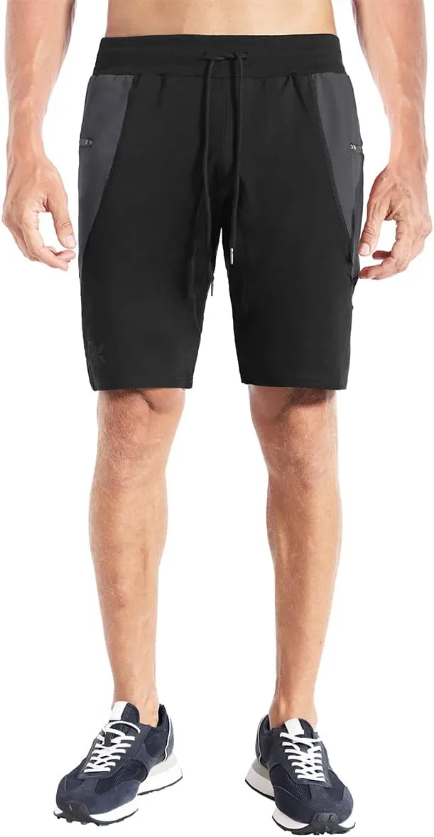 BROKIG Men's Sidelock Gym Workout Running Sport Shorts with Zipper Pockets