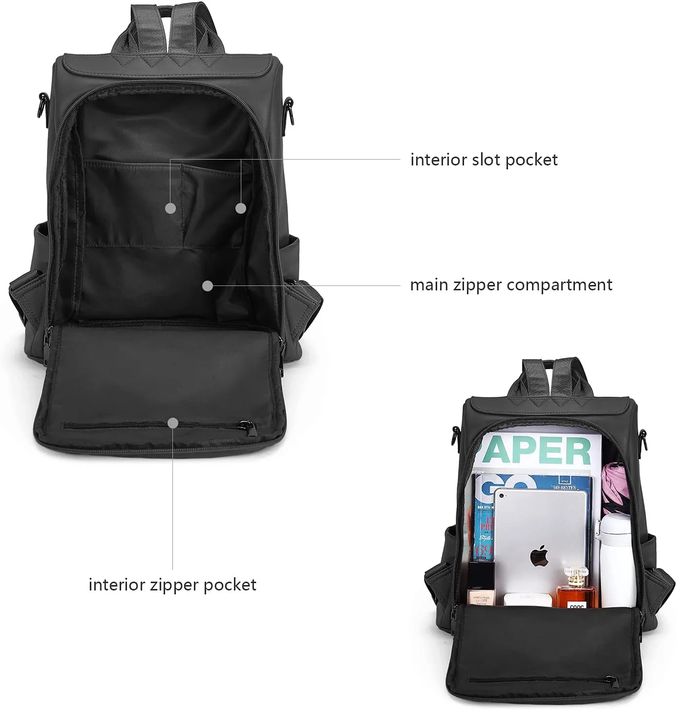 BROMEN Backpack Purse for Women Leather Anti Theft Travel Fashion Shoulder Bag Black