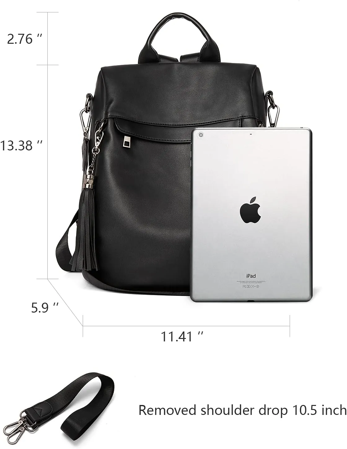 BROMEN Backpack Purse for Women Leather Anti Theft Travel Fashion Shoulder Bag Black