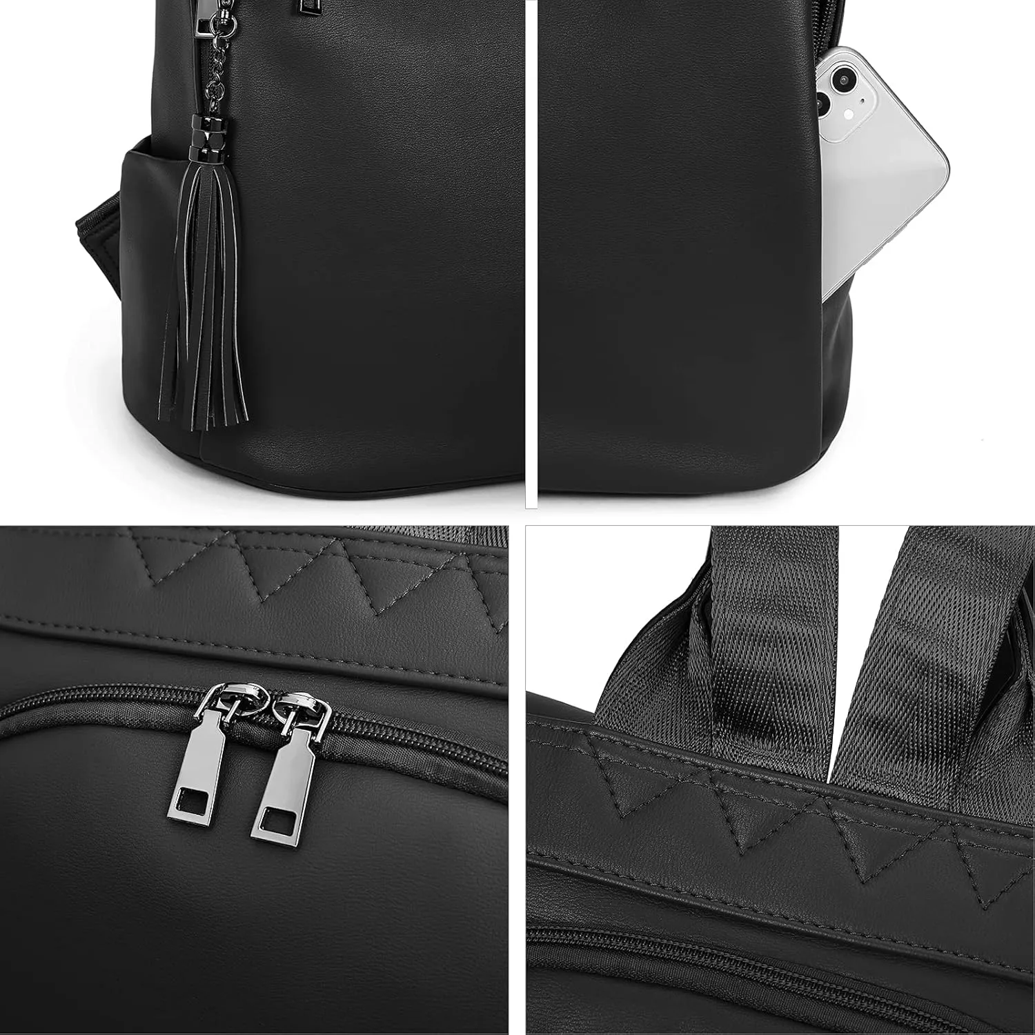 BROMEN Backpack Purse for Women Leather Anti Theft Travel Fashion Shoulder Bag Black