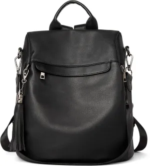 BROMEN Backpack Purse for Women Leather Anti Theft Travel Fashion Shoulder Bag Black