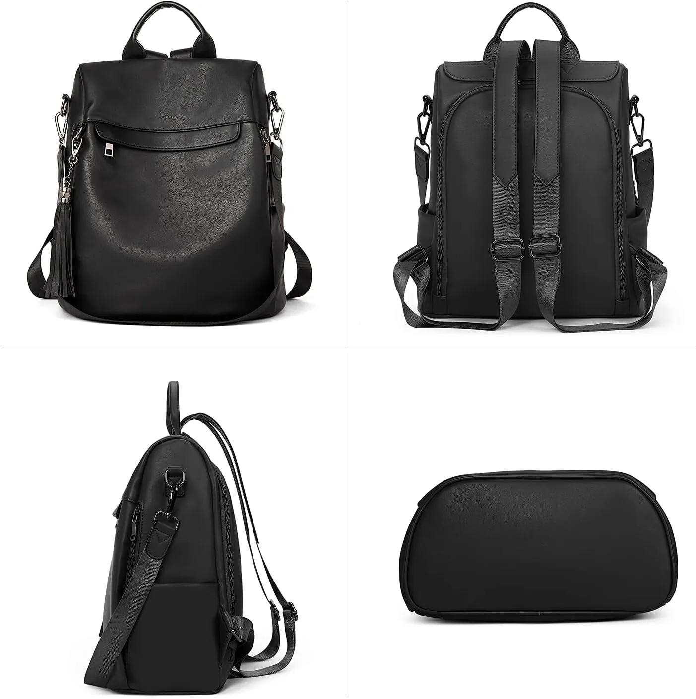 BROMEN Backpack Purse for Women Leather Anti Theft Travel Fashion Shoulder Bag Black