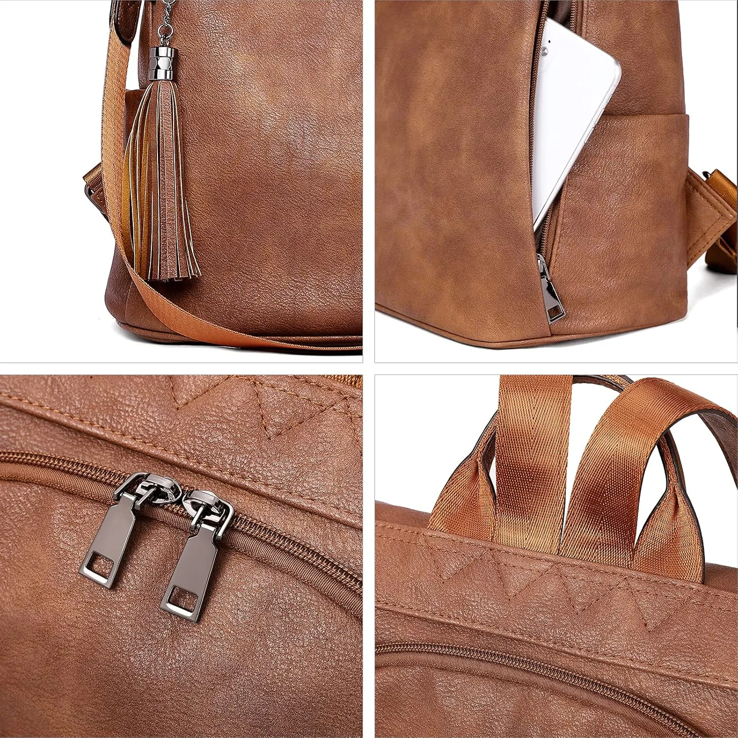 BROMEN Backpack Purse for Women Leather Anti-theft Travel Fashion Shoulder Bag Retro Brown
