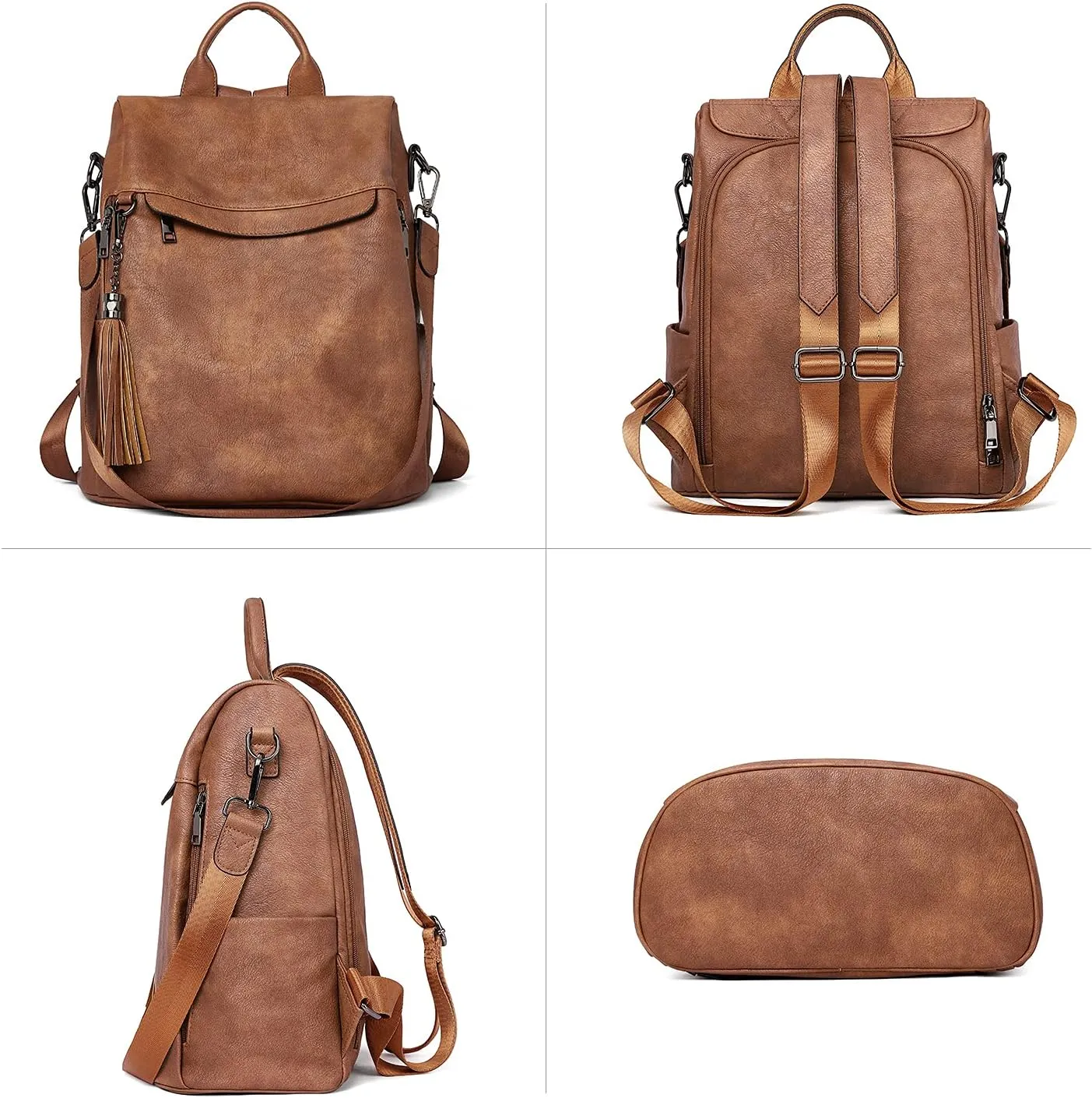 BROMEN Backpack Purse for Women Leather Anti-theft Travel Fashion Shoulder Bag Retro Brown