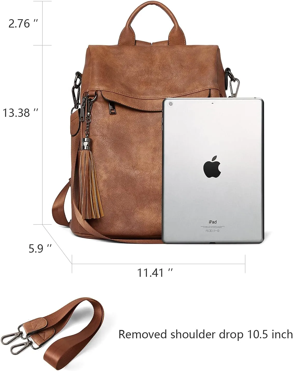 BROMEN Backpack Purse for Women Leather Anti-theft Travel Fashion Shoulder Bag Retro Brown
