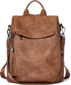 BROMEN Backpack Purse for Women Leather Anti-theft Travel Fashion Shoulder Bag Retro Brown