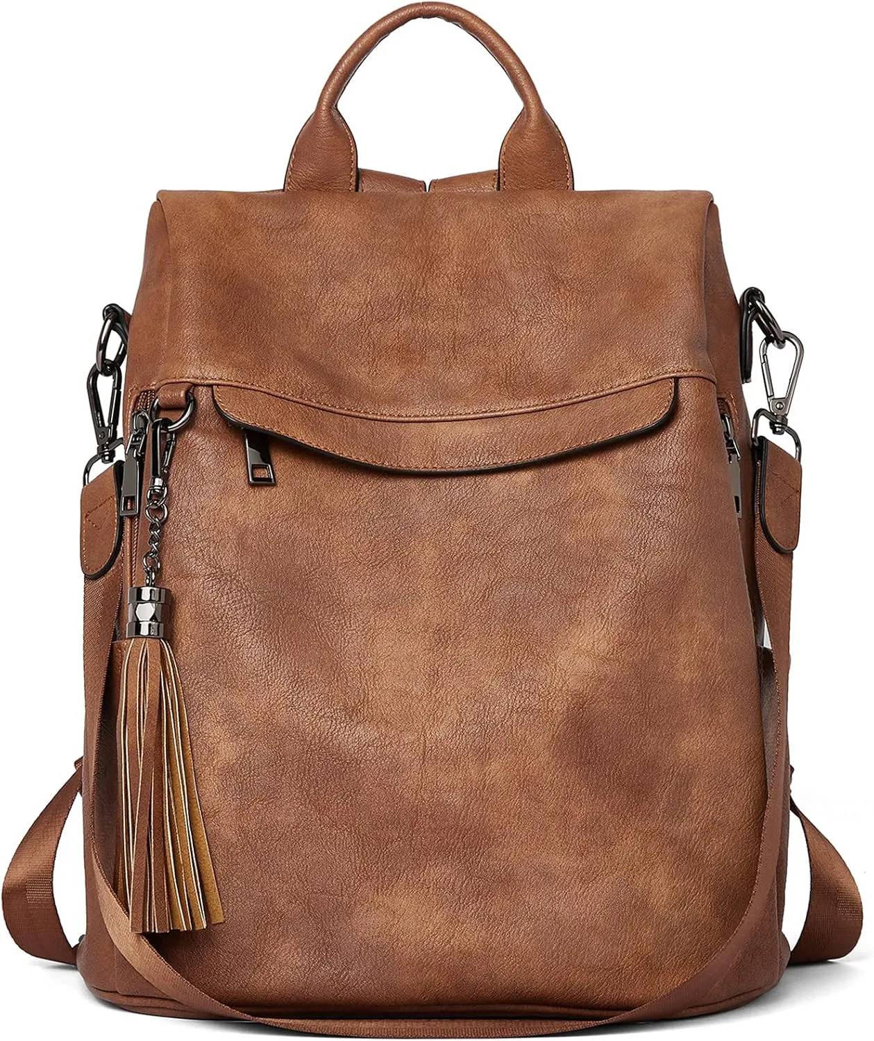 BROMEN Backpack Purse for Women Leather Anti-theft Travel Fashion Shoulder Bag Retro Brown