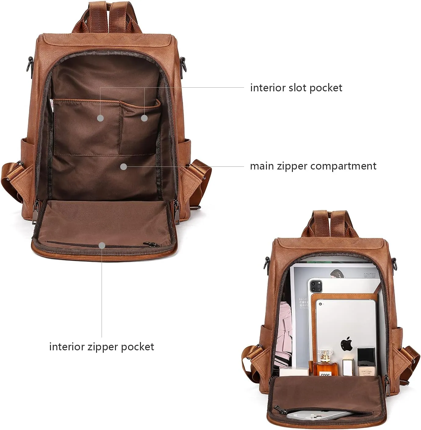 BROMEN Backpack Purse for Women Leather Anti-theft Travel Fashion Shoulder Bag Retro Brown