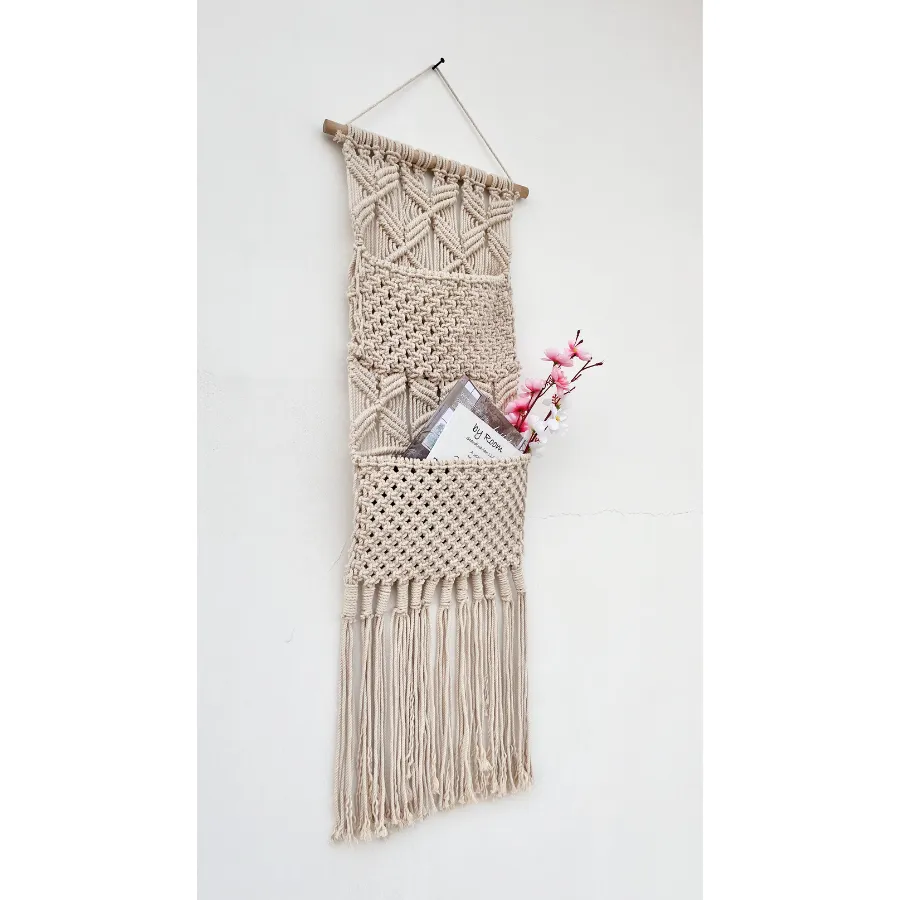 Brong Macramé Wall Hanging Book Holder with Dual Pockets