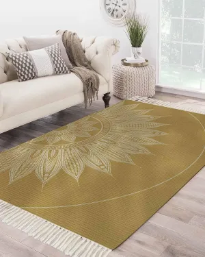 Brown Boho Large Runner Rug 4X6 Ft Living Room Area Rug, Washable Woven Throw Carpet with Tassel, Middle Century Abstract Floral Ethnic Art Non-Shedding Bedroom Office Carpets
