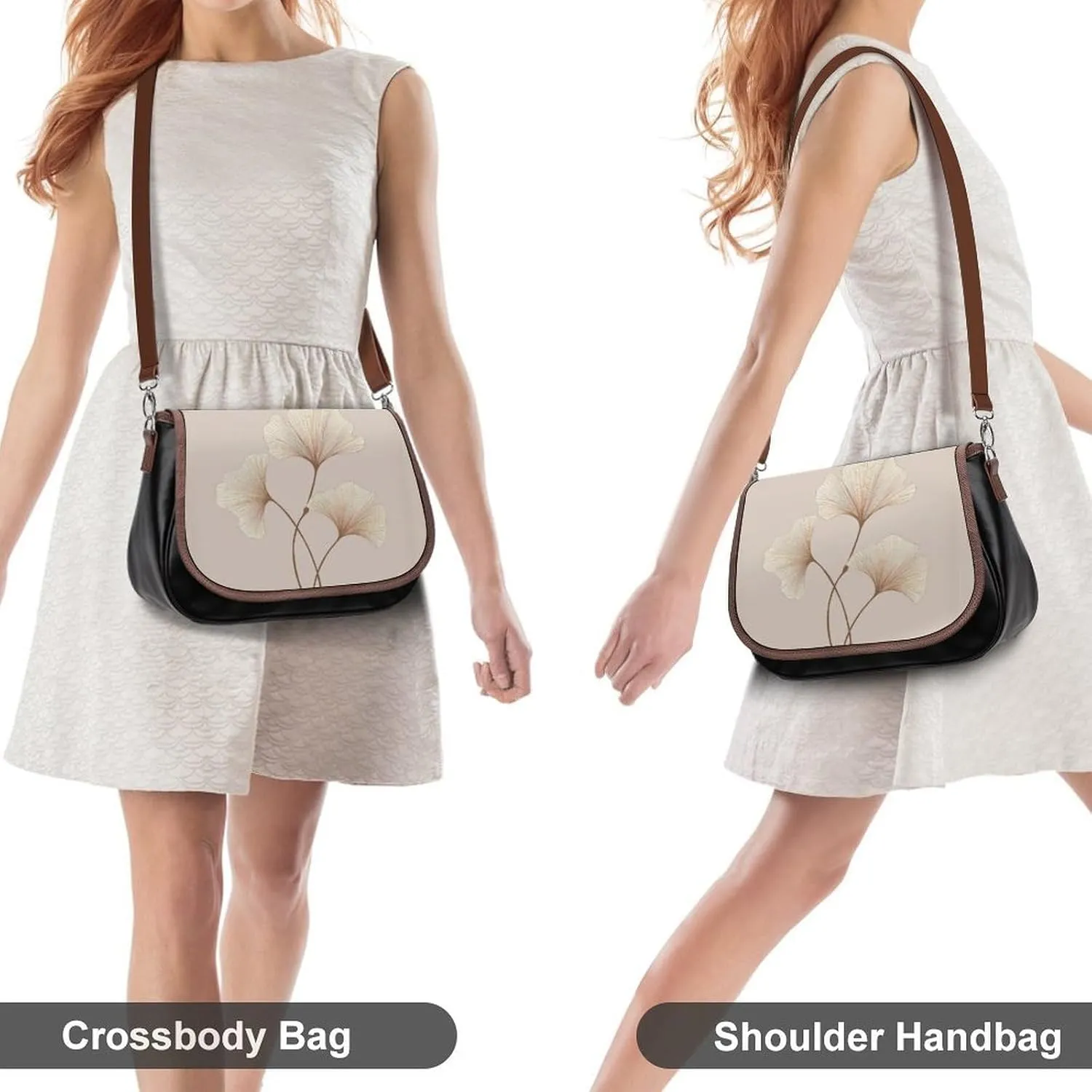 Brown Ginkgo Leaves Crossbody Bags for Women Travel Shoulder Bag Small Leather Cross Body Handbags