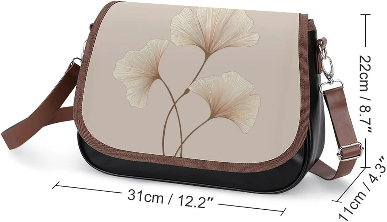 Brown Ginkgo Leaves Crossbody Bags for Women Travel Shoulder Bag Small Leather Cross Body Handbags