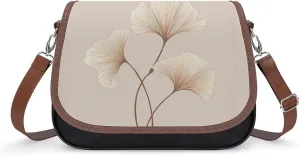 Brown Ginkgo Leaves Crossbody Bags for Women Travel Shoulder Bag Small Leather Cross Body Handbags