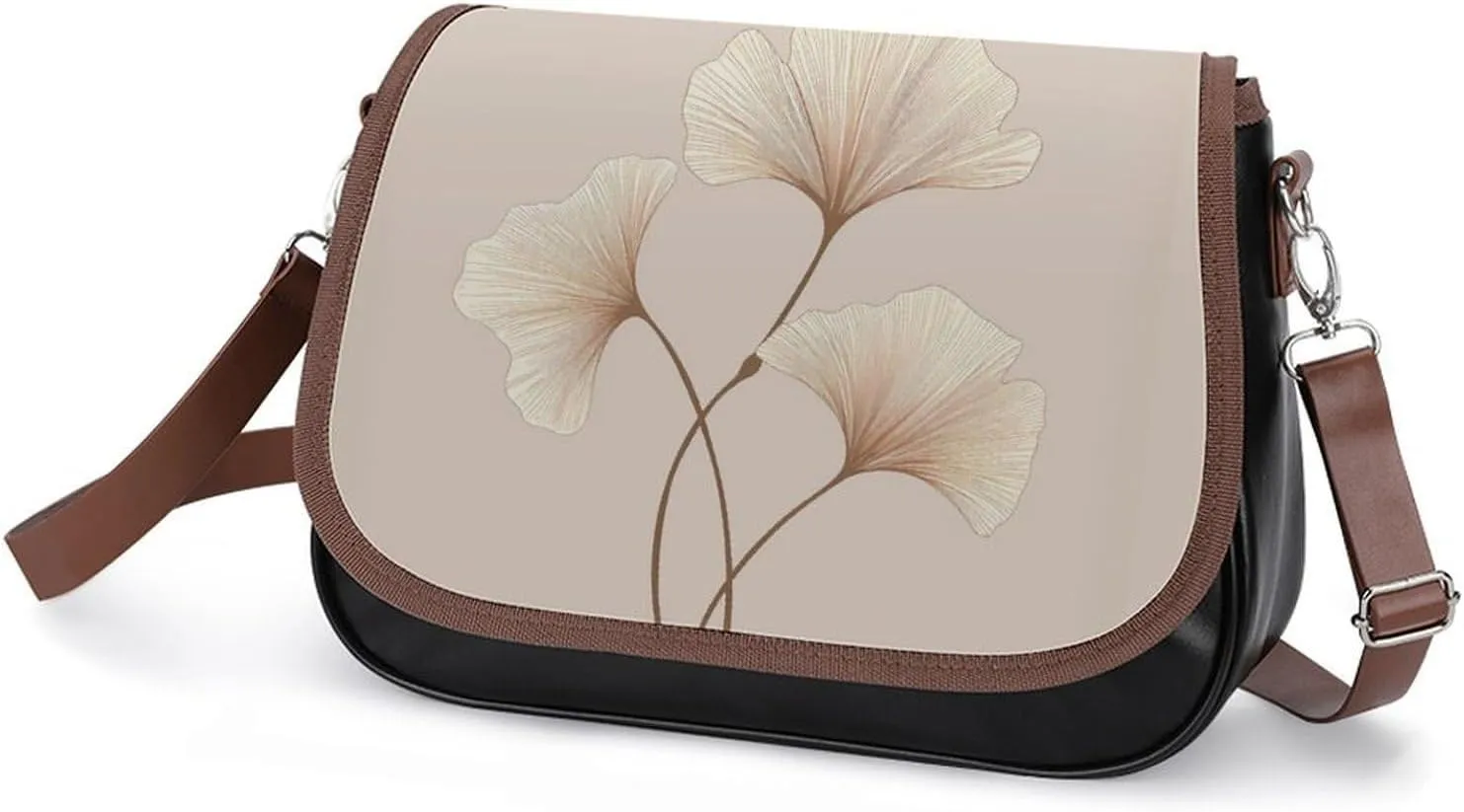 Brown Ginkgo Leaves Crossbody Bags for Women Travel Shoulder Bag Small Leather Cross Body Handbags