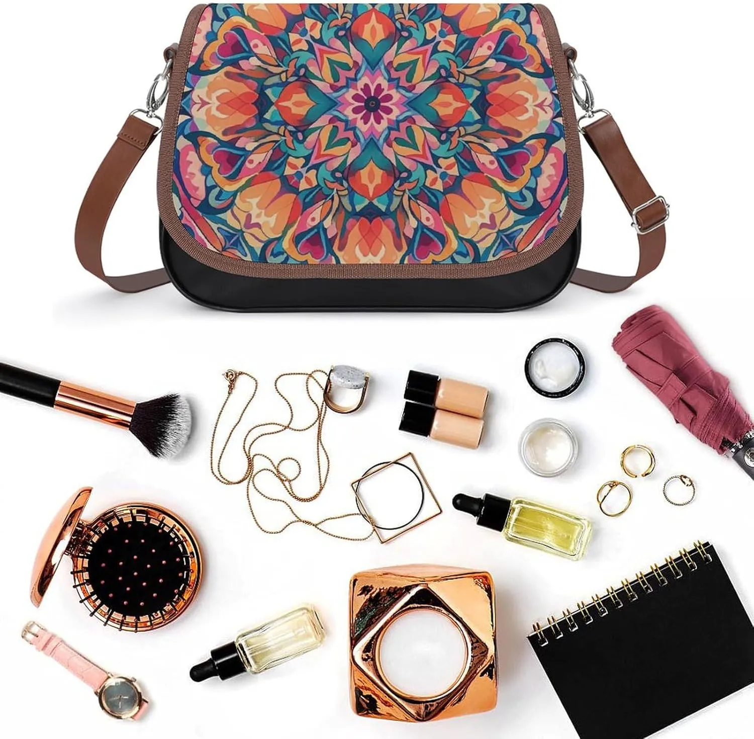Brown Ginkgo Leaves Crossbody Bags for Women Travel Shoulder Bag Small Leather Cross Body Handbags