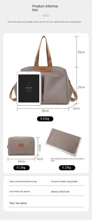Brown Multi-functional Baby Diaper Bag with Changing Mat - Travel & Stroller-Friendly Design