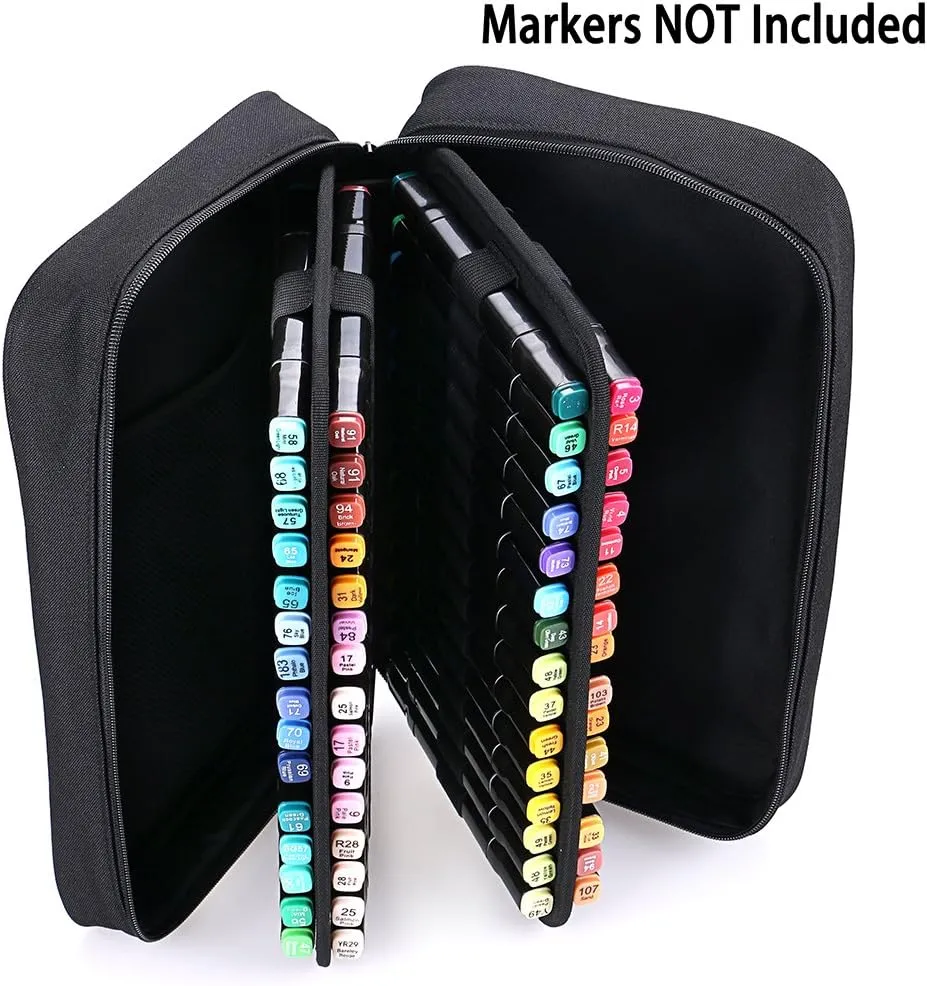 BTSKY Art Marker Carrying Case Lipstick Organizer-60 Slots Canvas Zippered Markers Storage for Touch Spectrum Noir Paint Sharpie Markers, Empty Wallet Only (Black)