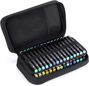 BTSKY Art Marker Carrying Case Lipstick Organizer-60 Slots Canvas Zippered Markers Storage for Touch Spectrum Noir Paint Sharpie Markers, Empty Wallet Only (Black)
