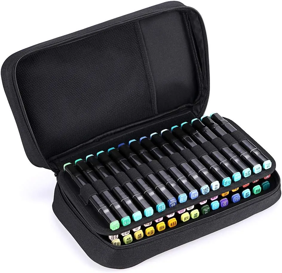 BTSKY Art Marker Carrying Case Lipstick Organizer-60 Slots Canvas Zippered Markers Storage for Touch Spectrum Noir Paint Sharpie Markers, Empty Wallet Only (Black)