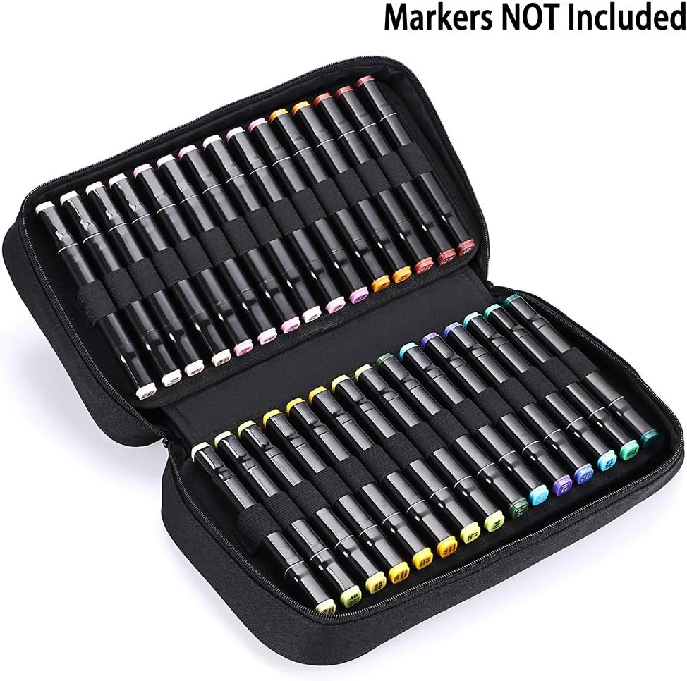 BTSKY Art Marker Carrying Case Lipstick Organizer-60 Slots Canvas Zippered Markers Storage for Touch Spectrum Noir Paint Sharpie Markers, Empty Wallet Only (Black)