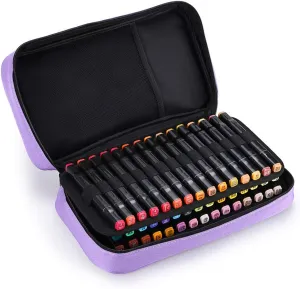 BTSKY Art Marker Carrying Case Lipstick Organizer-60 Slots Canvas Zippered Storage for Touch Spectrum Noir Paint Sharpie Markers, Empty Wallet Only (Purple)