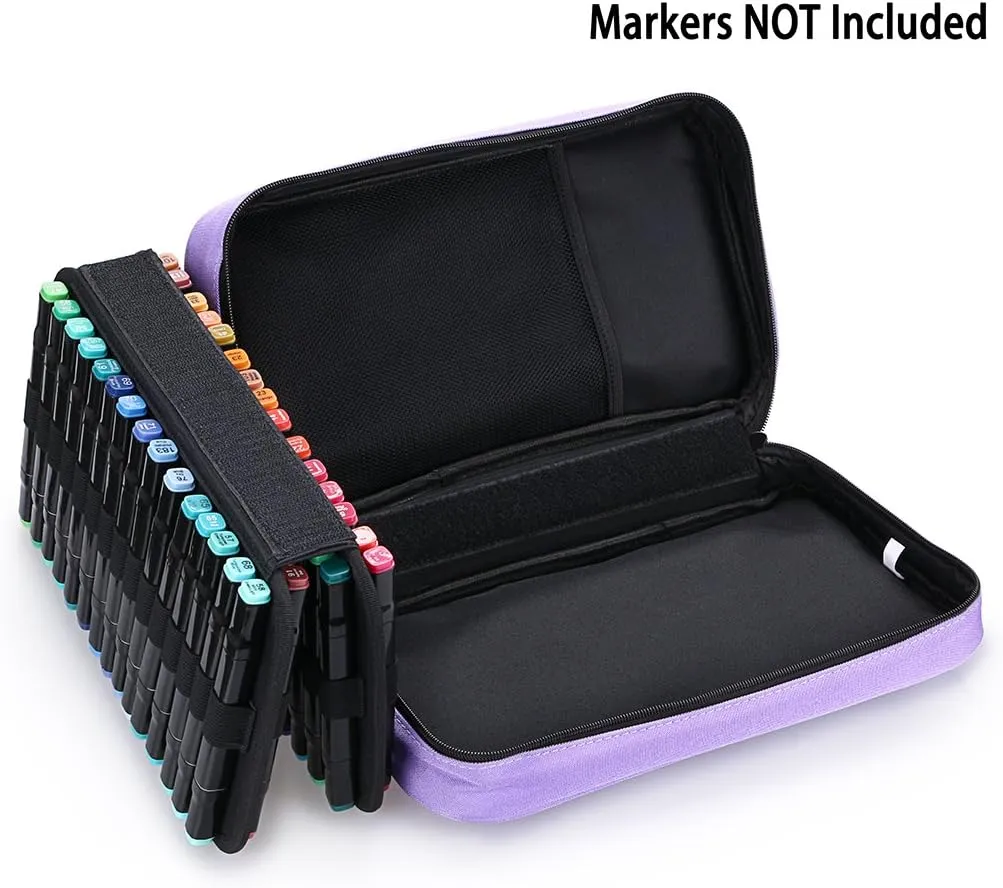 BTSKY Art Marker Carrying Case Lipstick Organizer-60 Slots Canvas Zippered Storage for Touch Spectrum Noir Paint Sharpie Markers, Empty Wallet Only (Purple)