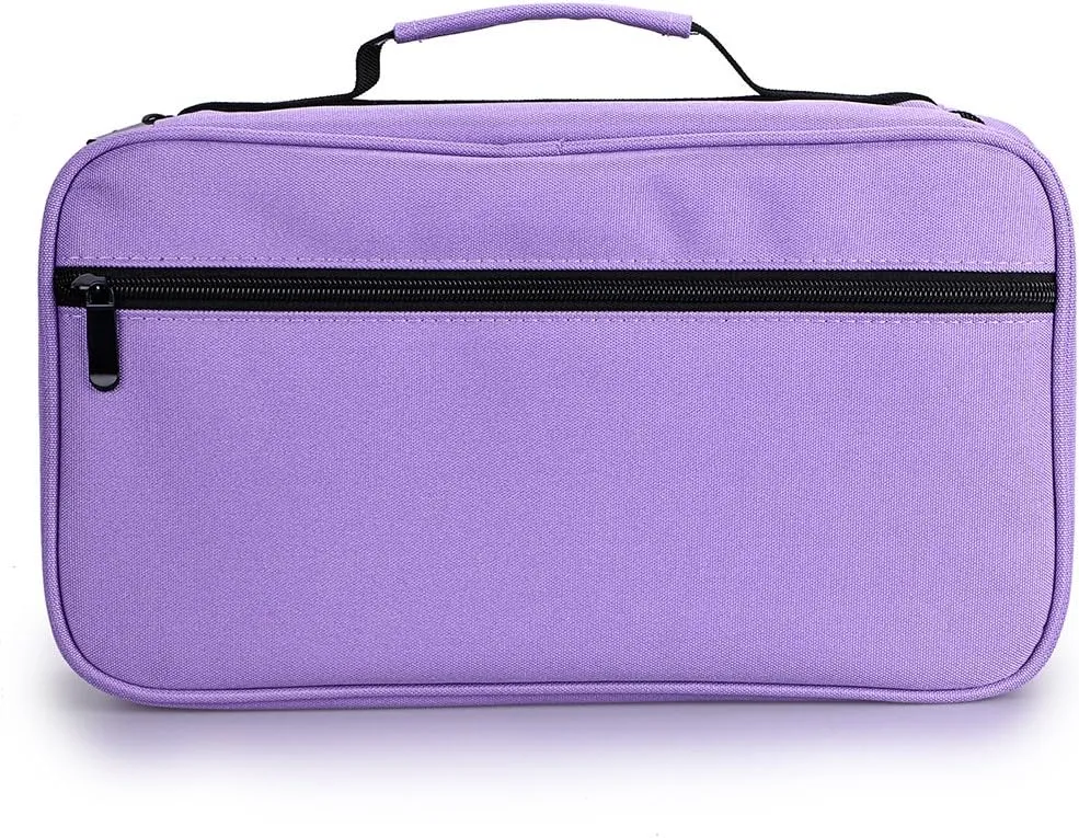 BTSKY Art Marker Carrying Case Lipstick Organizer-60 Slots Canvas Zippered Storage for Touch Spectrum Noir Paint Sharpie Markers, Empty Wallet Only (Purple)