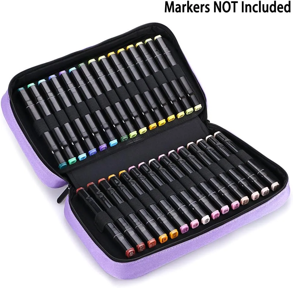 BTSKY Art Marker Carrying Case Lipstick Organizer-60 Slots Canvas Zippered Storage for Touch Spectrum Noir Paint Sharpie Markers, Empty Wallet Only (Purple)