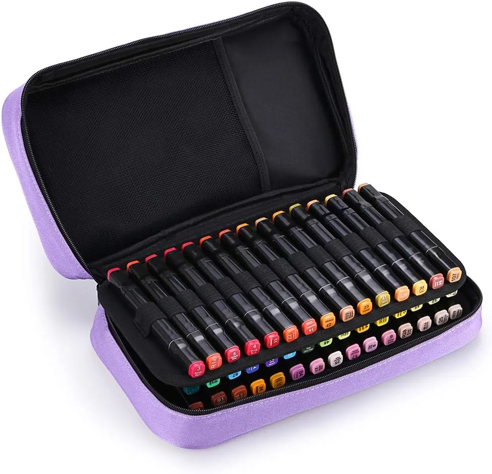 BTSKY Art Marker Carrying Case Lipstick Organizer-60 Slots Canvas Zippered Storage for Touch Spectrum Noir Paint Sharpie Markers, Empty Wallet Only (Purple)
