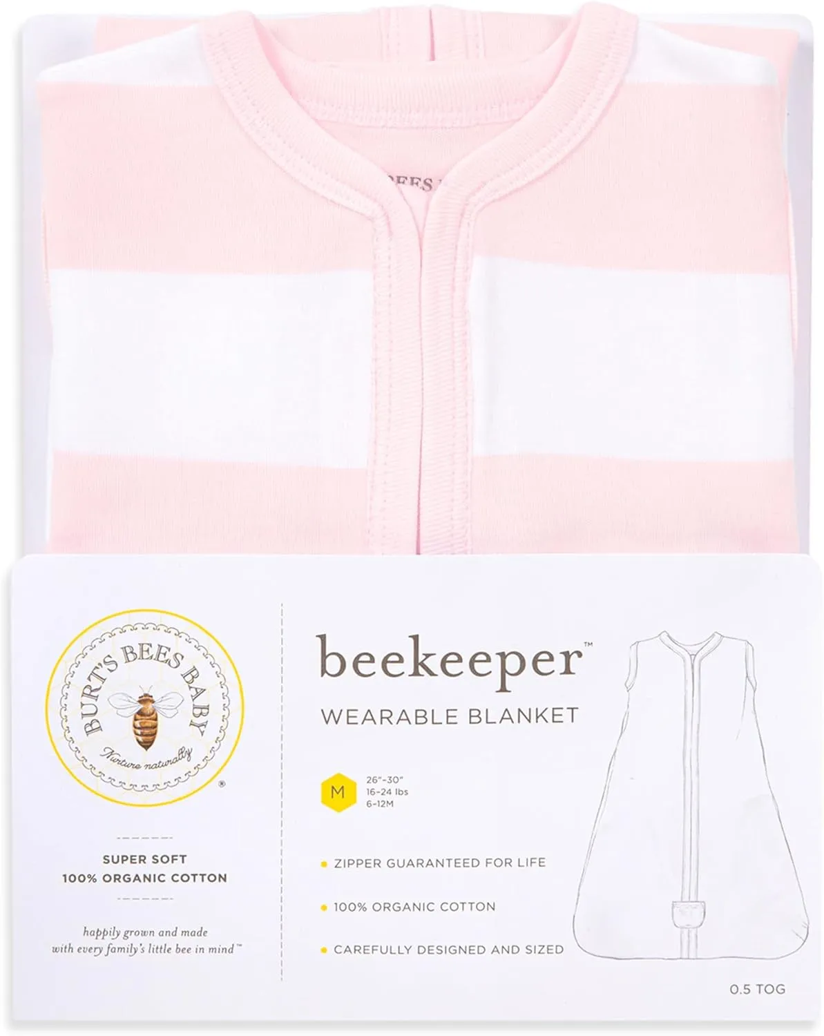Burt's Bees Baby Beekeeper Wearable Blanket, Organic Cotton Swaddle 0.5 or 1.5 TOG, Newborn Essentials Shower Gift