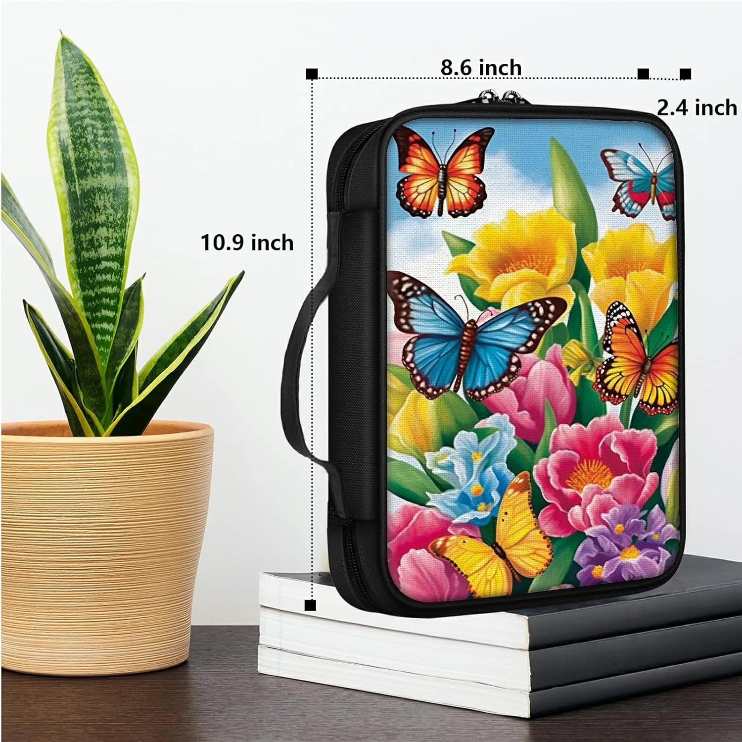 Buttefly Colorful Bible Bag Large Bible Case Cover for Women Men, Multi-Functional Church Bag Bible Protector with Handle Zippered Pocket Christian Gift Bible Study Supplies
