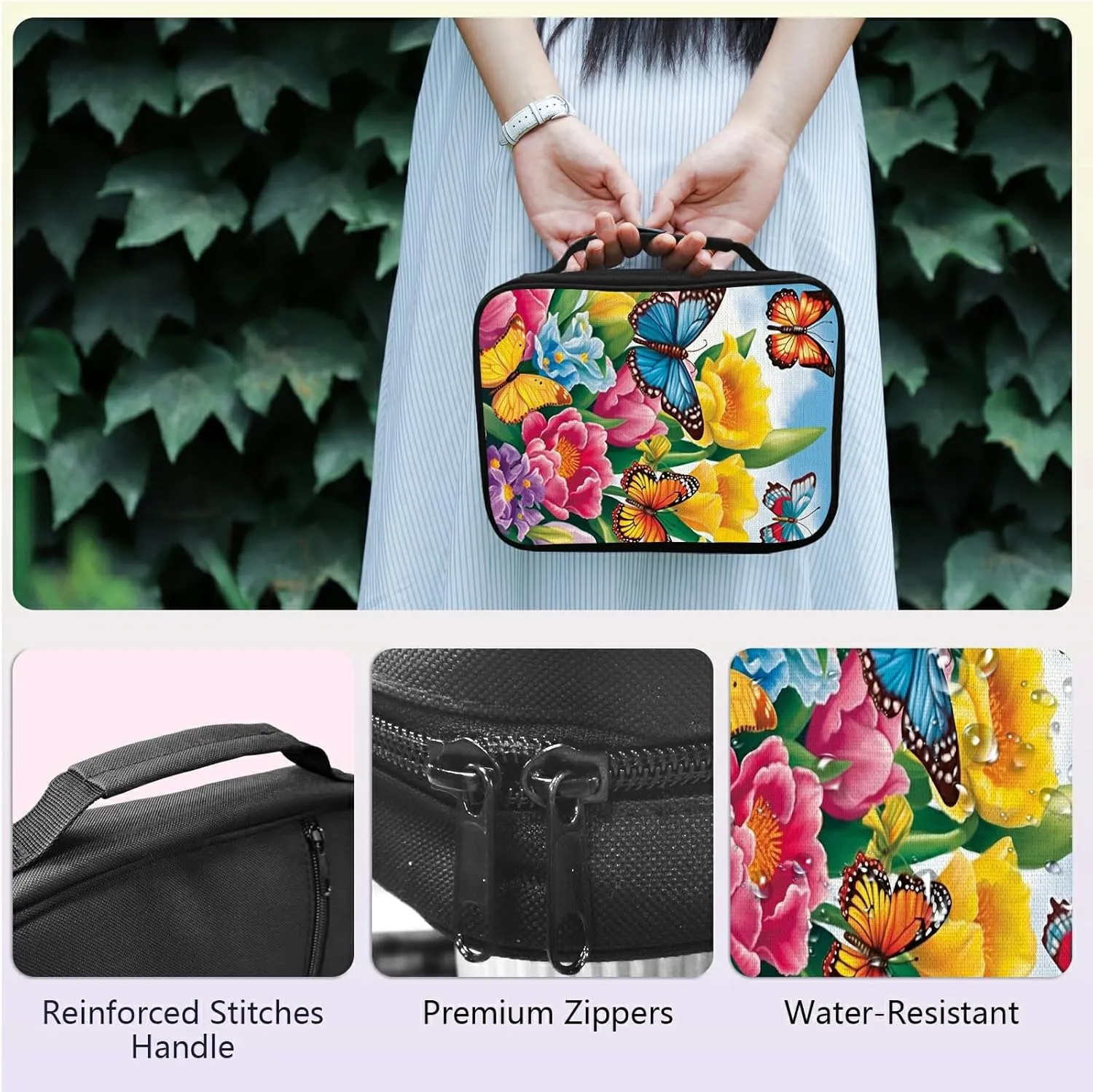 Buttefly Colorful Bible Bag Large Bible Case Cover for Women Men, Multi-Functional Church Bag Bible Protector with Handle Zippered Pocket Christian Gift Bible Study Supplies