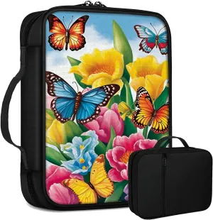 Buttefly Colorful Bible Bag Large Bible Case Cover for Women Men, Multi-Functional Church Bag Bible Protector with Handle Zippered Pocket Christian Gift Bible Study Supplies