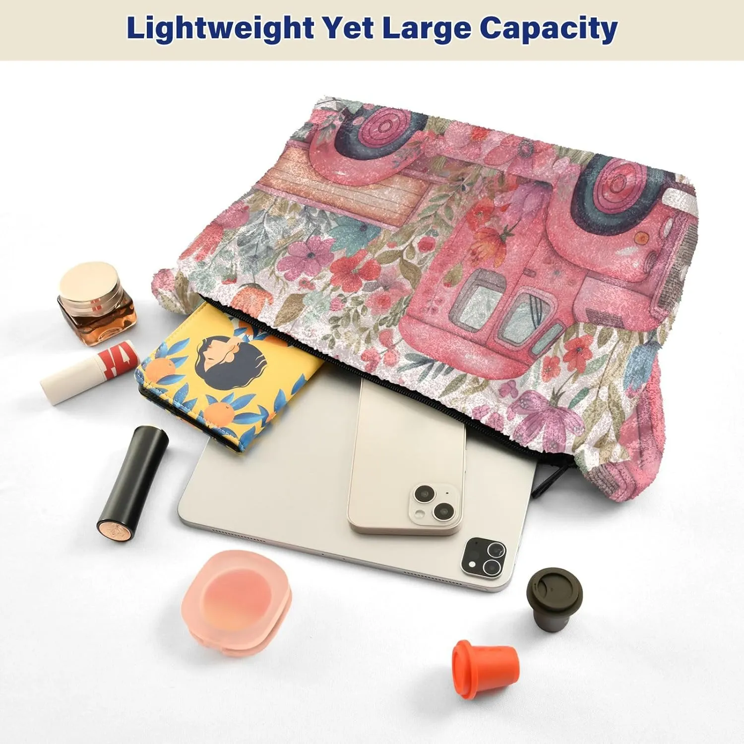 Butterflies and Flowers Red Truck Women Plush Shoulder Bag, Plush under Arm Bag, Womens Outdoor Bag