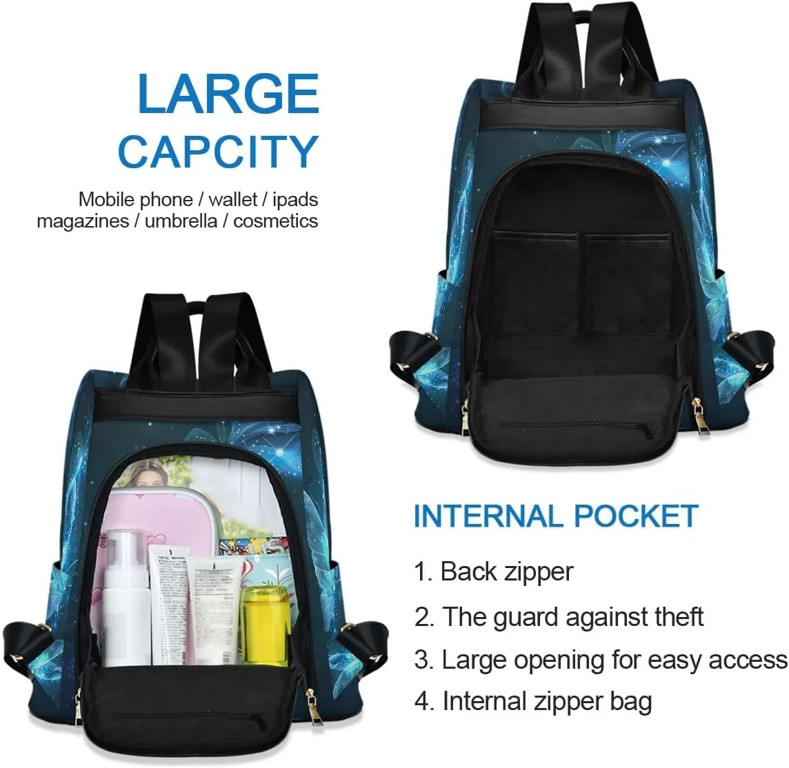 Butterfly Women Backpack Purse Anti Theft Travel Hiking Rucksack Pack