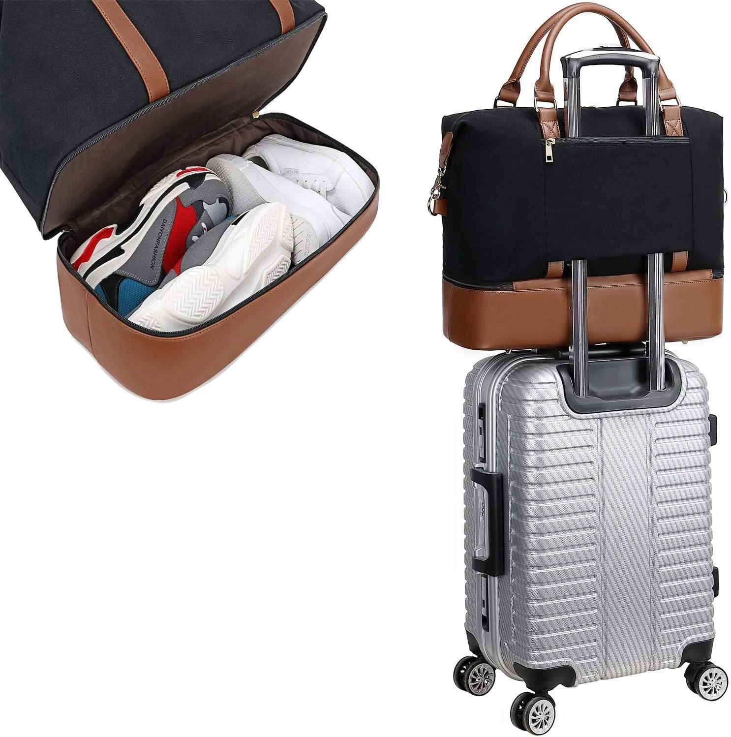 CAMTOP Women Travel Tote Overnight Weekender Carry On Bag With Luggage Sleeve and Shoes Compartmet