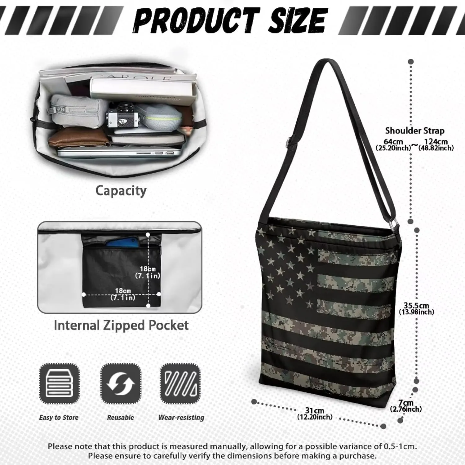 Canvas Crossbody Tote Bag for Women Shoulder Handbag Large Capacity Work Travel Purse with Zipper Pocket