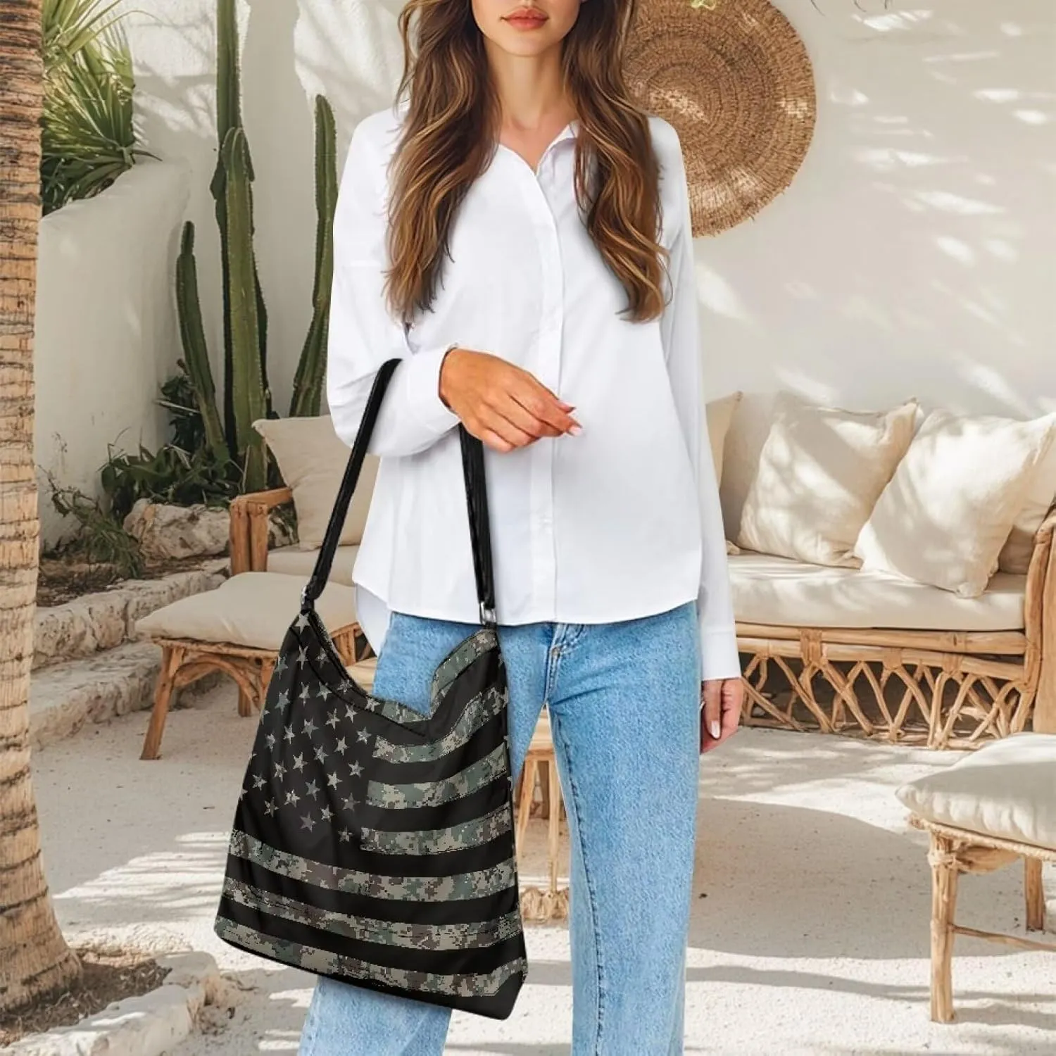 Canvas Crossbody Tote Bag for Women Shoulder Handbag Large Capacity Work Travel Purse with Zipper Pocket
