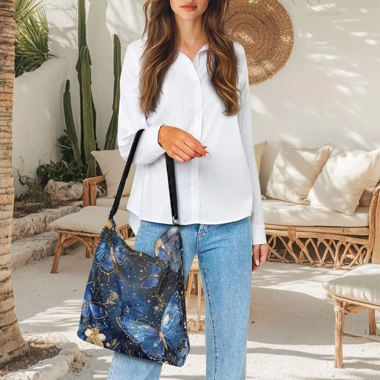 Canvas Crossbody Tote Bag for Women Shoulder Handbag Large Capacity Work Travel Purse with Zipper Pocket