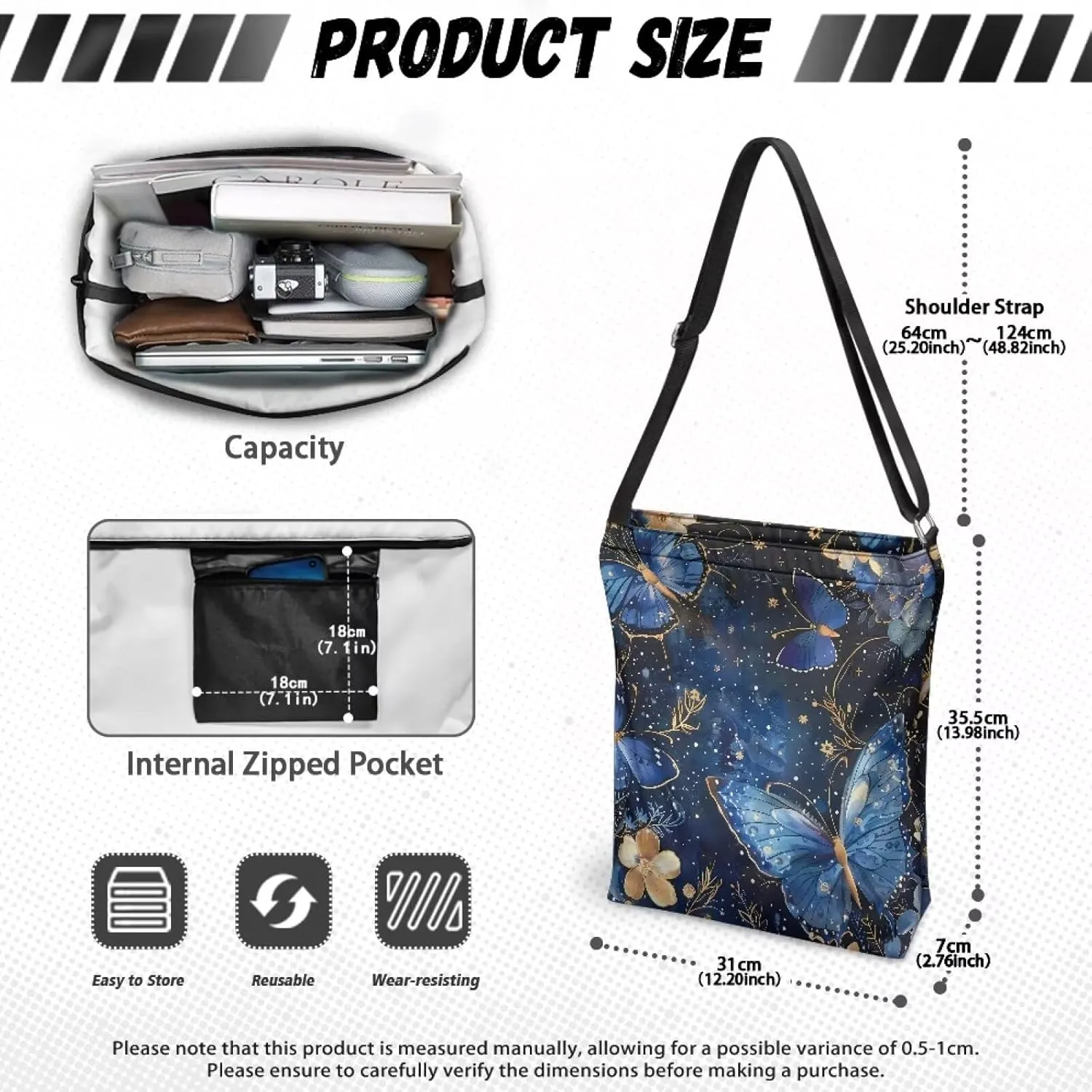 Canvas Crossbody Tote Bag for Women Shoulder Handbag Large Capacity Work Travel Purse with Zipper Pocket