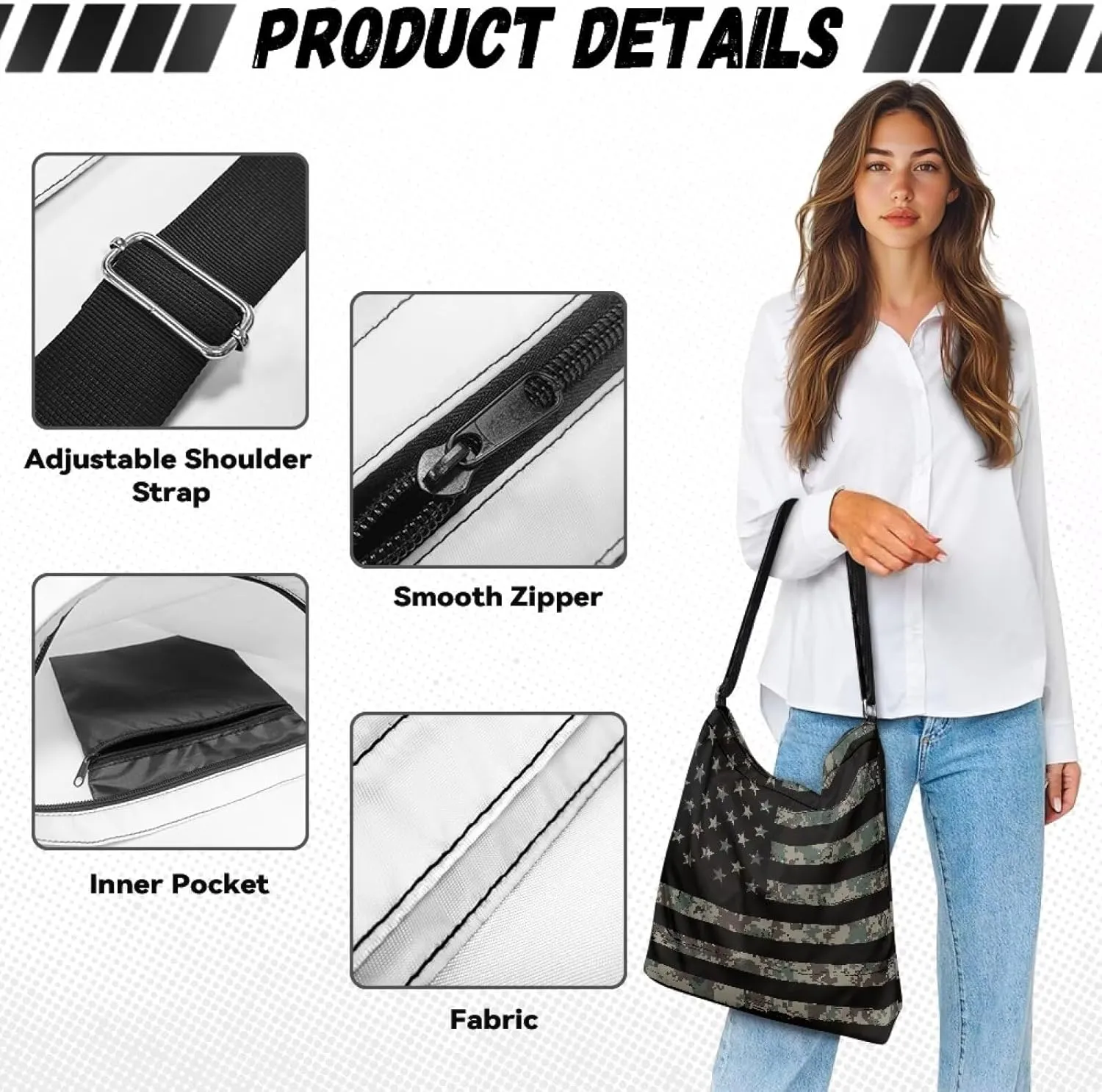 Canvas Crossbody Tote Bag for Women Shoulder Handbag Large Capacity Work Travel Purse with Zipper Pocket