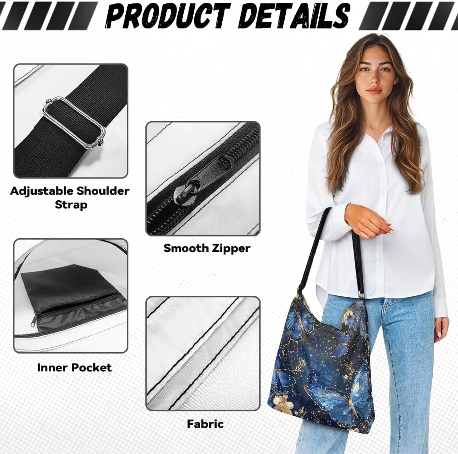 Canvas Crossbody Tote Bag for Women Shoulder Handbag Large Capacity Work Travel Purse with Zipper Pocket
