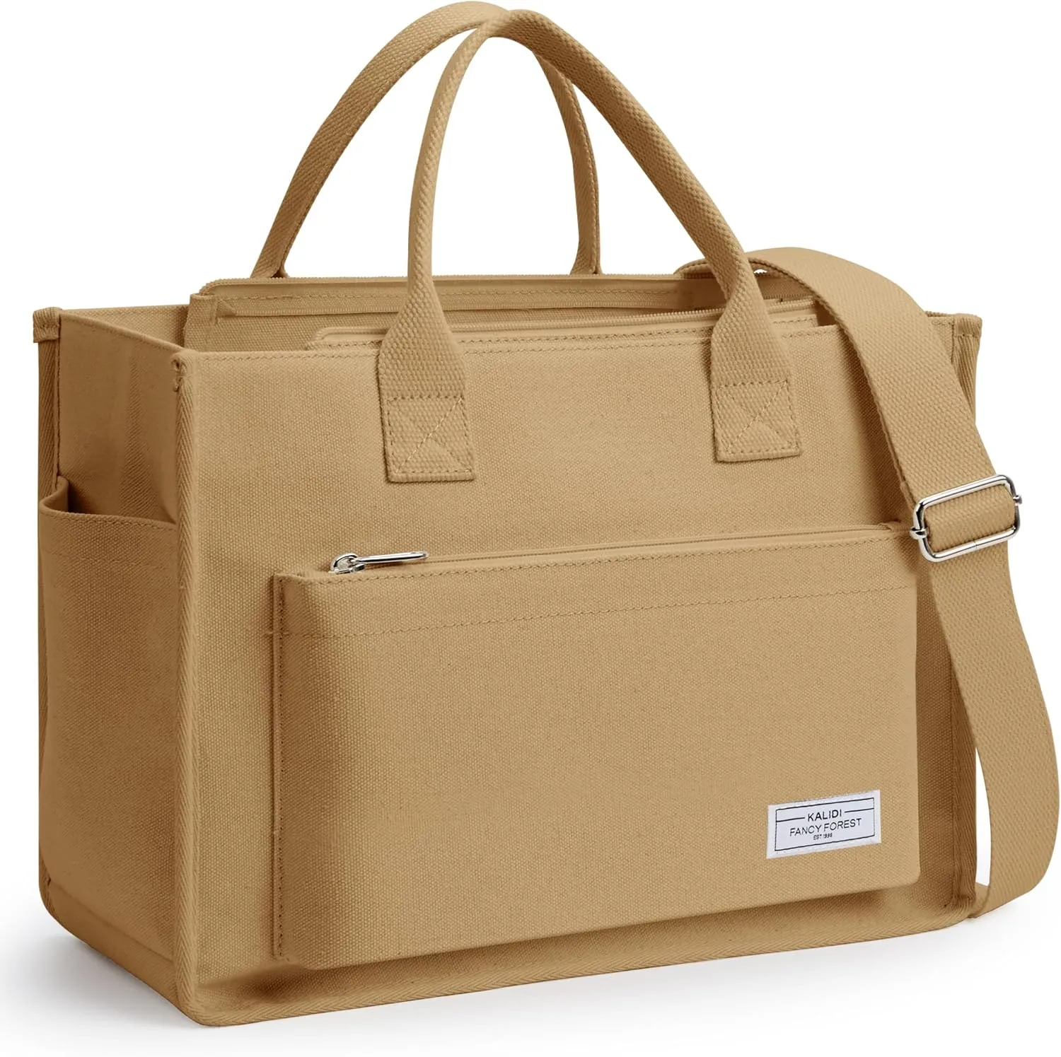Canvas Tote Bag for Women Shoulder & Crossbody Handbag with Multi Pockets Zipper Ideal for Work Office Travel & Daily Use