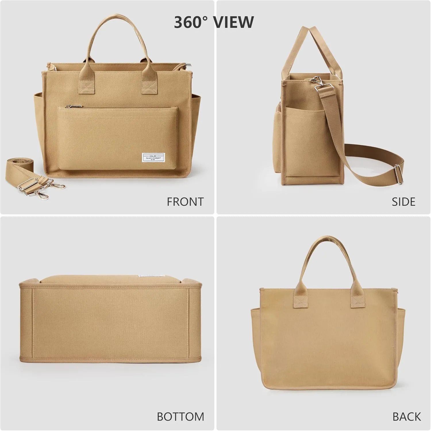 Canvas Tote Bag for Women Shoulder & Crossbody Handbag with Multi Pockets Zipper Ideal for Work Office Travel & Daily Use