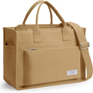 Canvas Tote Bag for Women Shoulder & Crossbody Handbag with Multi Pockets Zipper Ideal for Work Office Travel & Daily Use