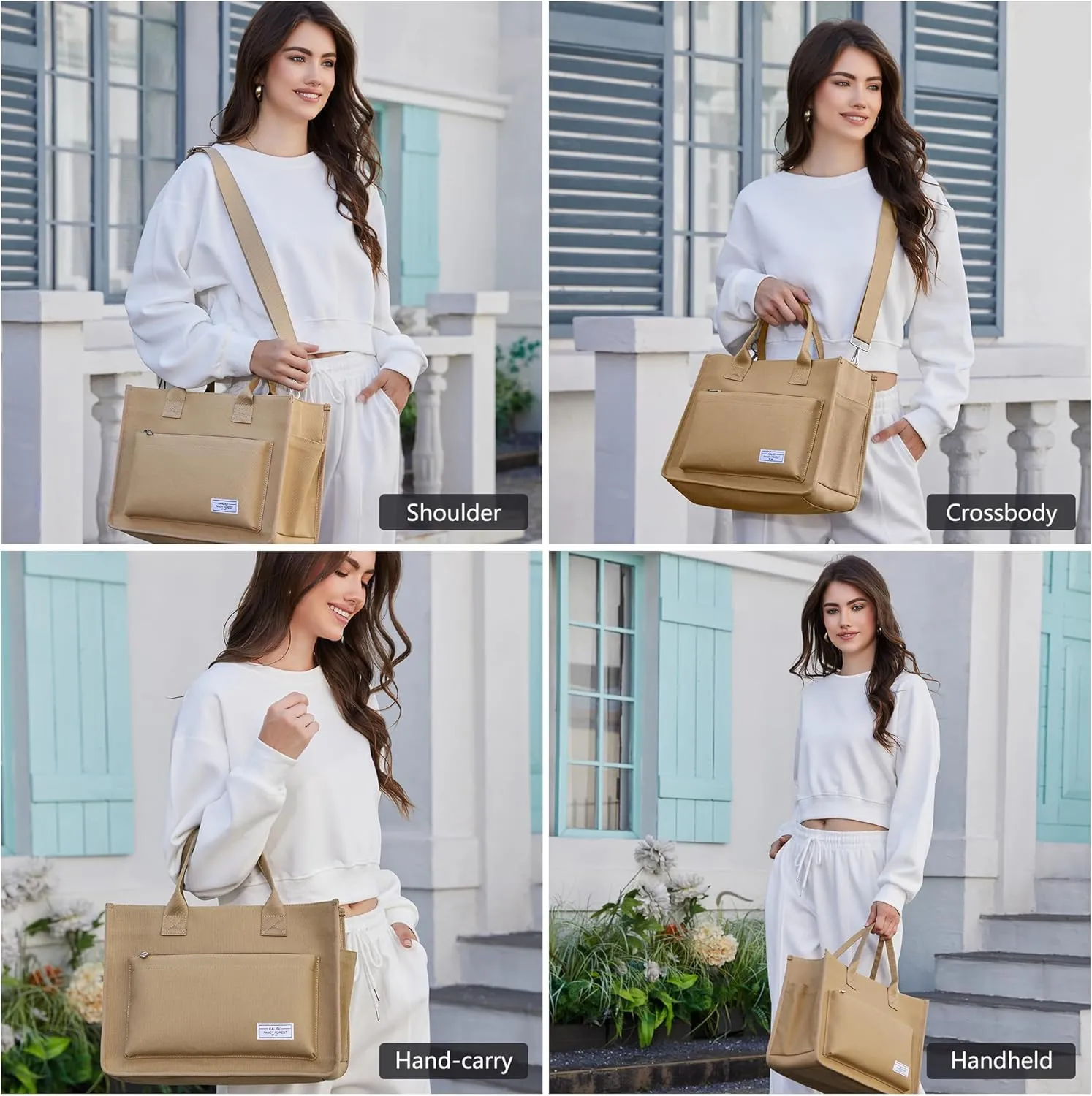 Canvas Tote Bag for Women Shoulder & Crossbody Handbag with Multi Pockets Zipper Ideal for Work Office Travel & Daily Use