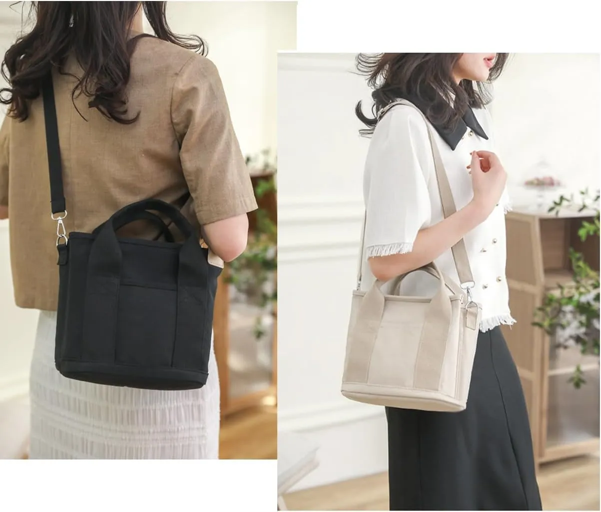 Canvas Tote Bag with Zipper for Women Crossbody Bag Trendy Shoulder Handbag Satchel Hobo Bag Messenger Bag with Compartments