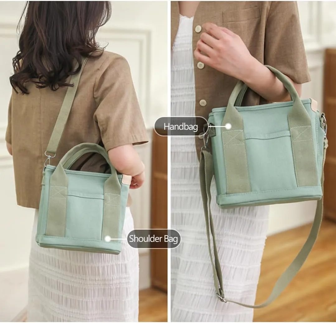 Canvas Tote Bag with Zipper for Women Crossbody Bag Trendy Shoulder Handbag Satchel Hobo Bag Messenger Bag with Compartments