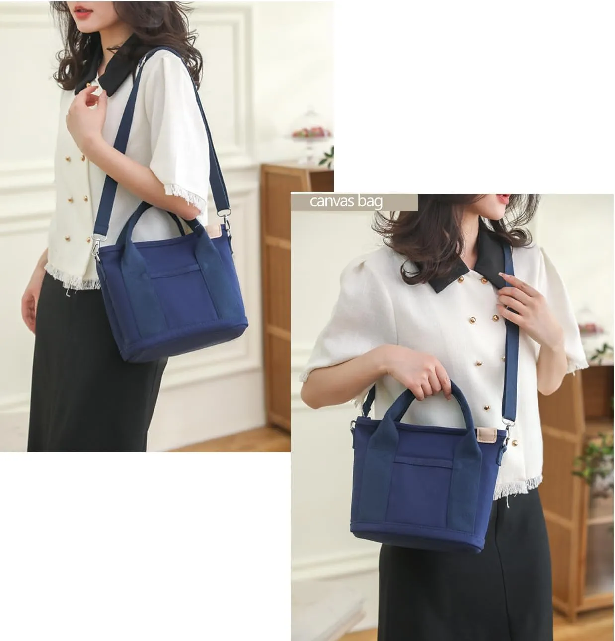 Canvas Tote Bag with Zipper for Women Crossbody Bag Trendy Shoulder Handbag Satchel Hobo Bag Messenger Bag with Compartments