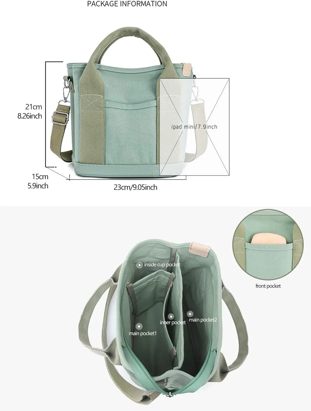 Canvas Tote Bag with Zipper for Women Crossbody Bag Trendy Shoulder Handbag Satchel Hobo Bag Messenger Bag with Compartments